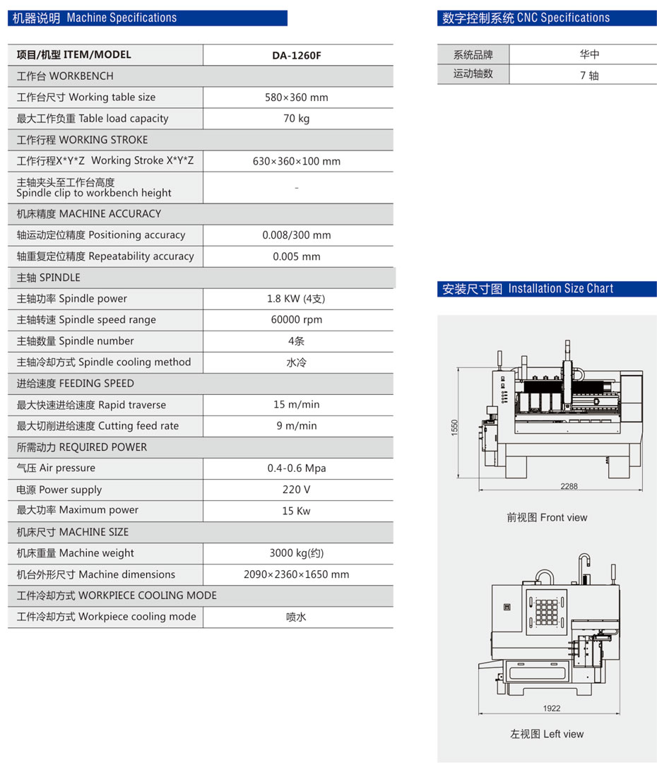 DA-1260F四頭機械手精雕機參數(shù)